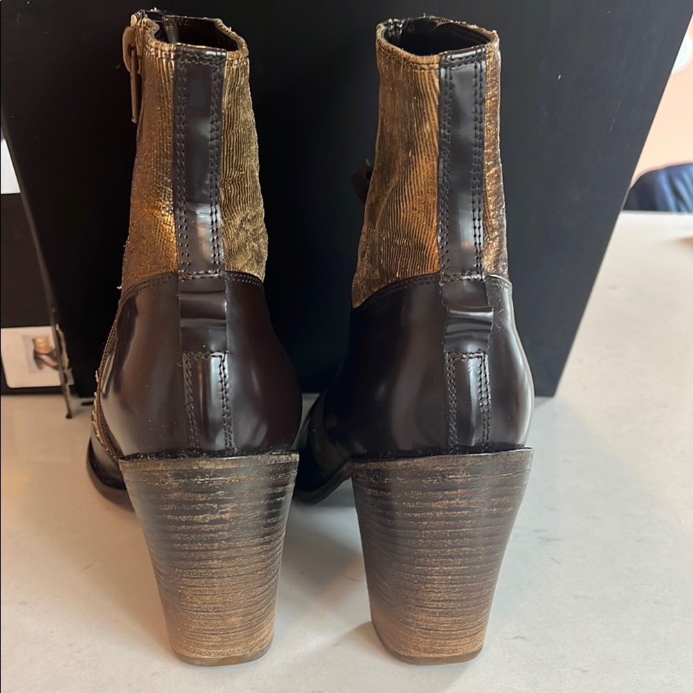 Dries Van Noten Brown and Gold Leather Boots - Picture 6 of 9
